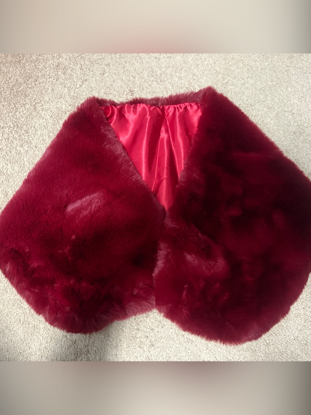 Plush Burgundy Faux Fur Stole with Satin Lining